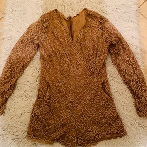 Beige floral lace romper